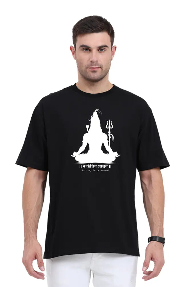 CIRCLE OF SHIVA: "Nothing is Permanent" Mahadev Design -  Unisex Oversized T-Shirt  | Glow-in-the-Dark Print Circle of Shiva