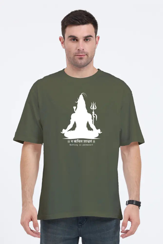 CIRCLE OF SHIVA: "Nothing is Permanent" Mahadev Design -  Unisex Oversized T-Shirt  | Glow-in-the-Dark Print Circle of Shiva